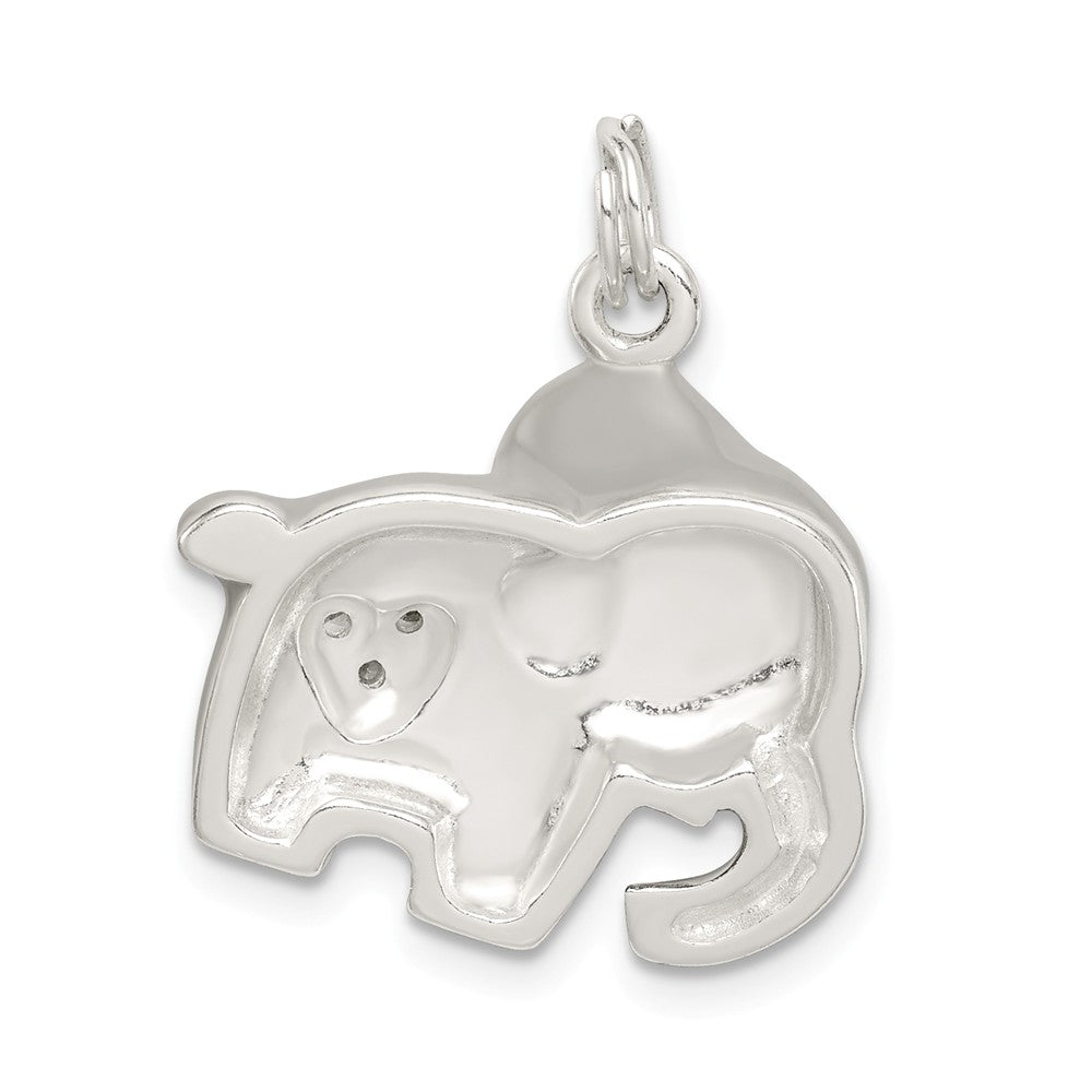 Million Charms 925 Sterling Silver (Cubic Zirconia) CZ Grey Enameled Polished Elephant Charm