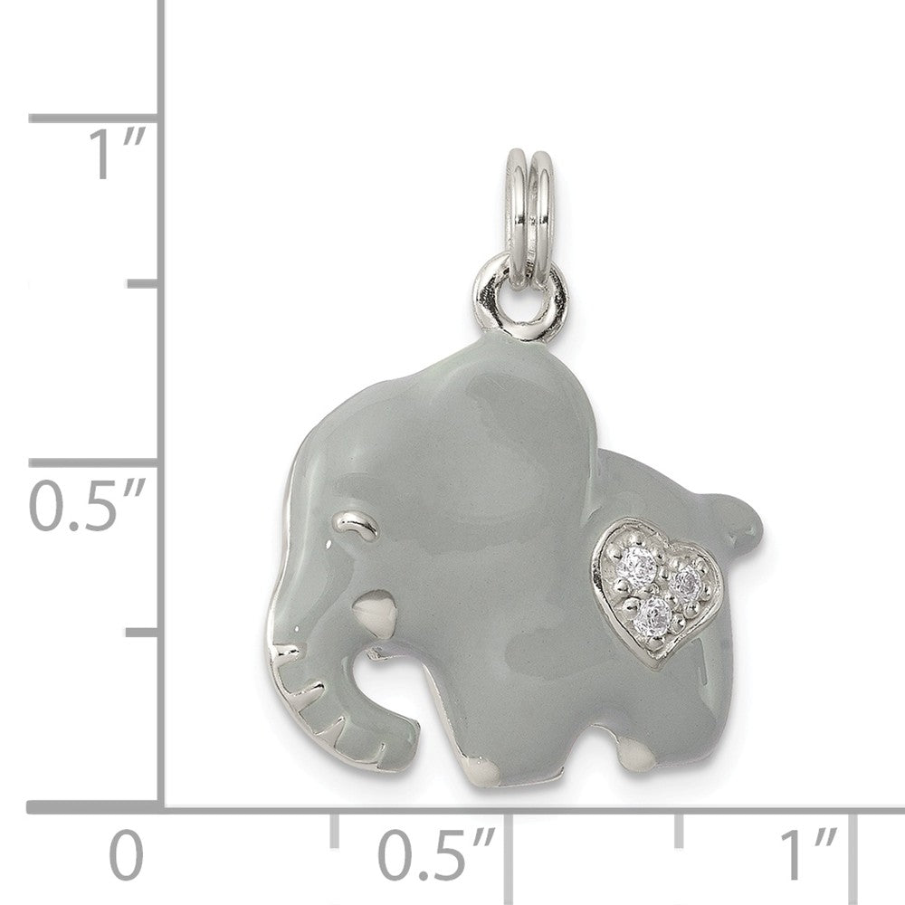 Million Charms 925 Sterling Silver (Cubic Zirconia) CZ Grey Enameled Polished Elephant Charm