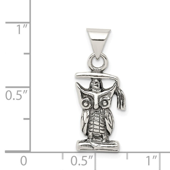 Million Charms 925 Sterling Silver Antiqued Graduation Owl Pendant