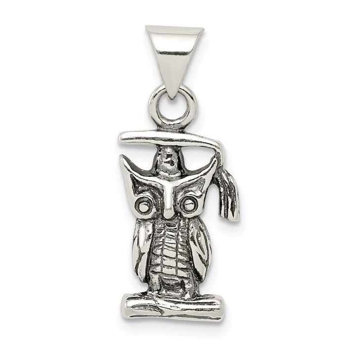 Million Charms 925 Sterling Silver Antiqued Graduation Owl Pendant