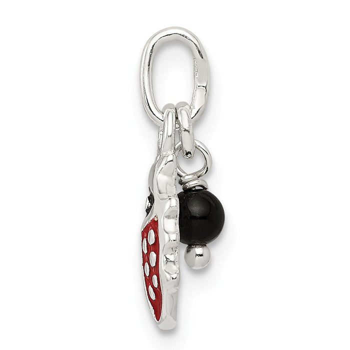 Million Charms 925 Sterling Silver Red Enameled Ladybug With Bead Charm