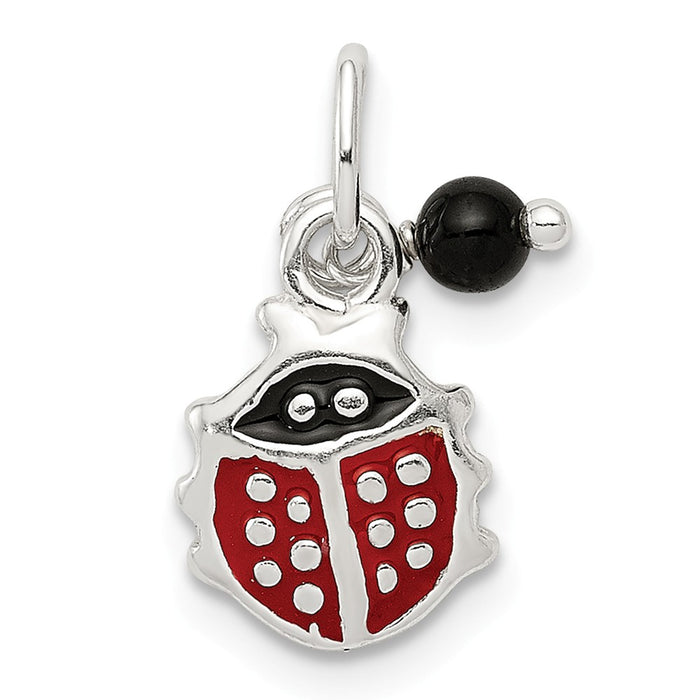 Million Charms 925 Sterling Silver Red Enameled Ladybug With Bead Charm