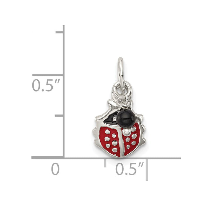 Million Charms 925 Sterling Silver Red Enameled Ladybug With Bead Charm