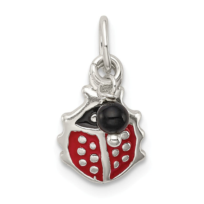 Million Charms 925 Sterling Silver Red Enameled Ladybug With Bead Charm