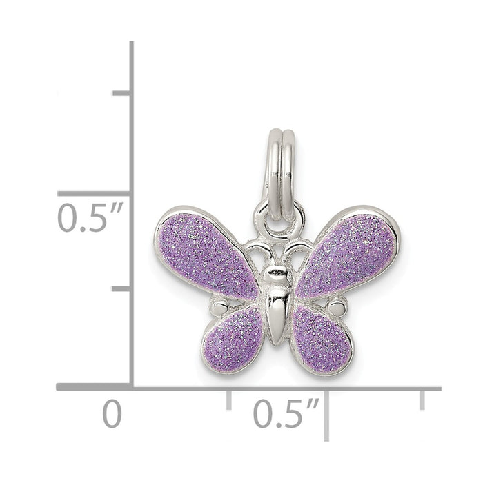 Million Charms 925 Sterling Silver Purple Enamel Polished Butterfly Charm