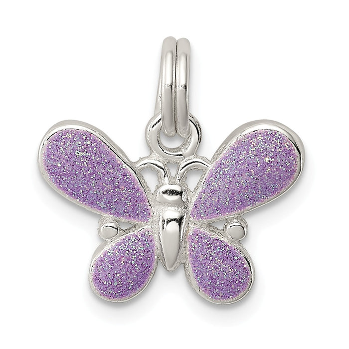 Million Charms 925 Sterling Silver Purple Enamel Polished Butterfly Charm