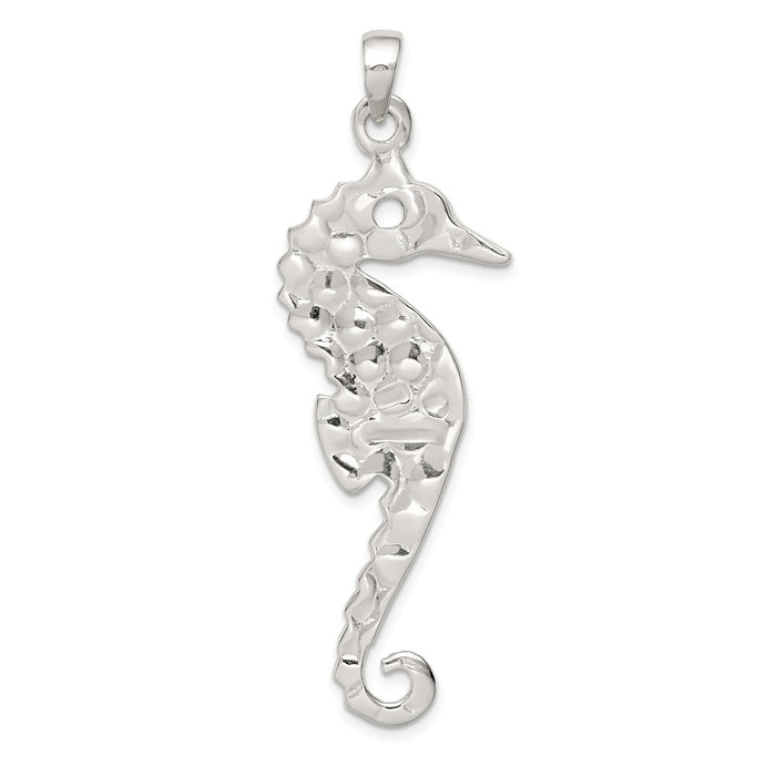 Million Charms 925 Sterling Silver Hammered Polished Nautical Seahorse Pendant