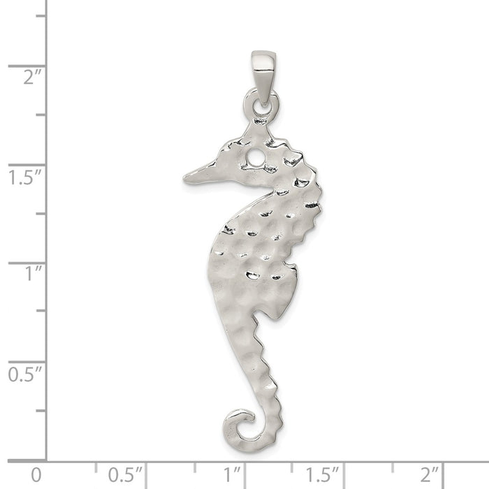 Million Charms 925 Sterling Silver Hammered Polished Nautical Seahorse Pendant