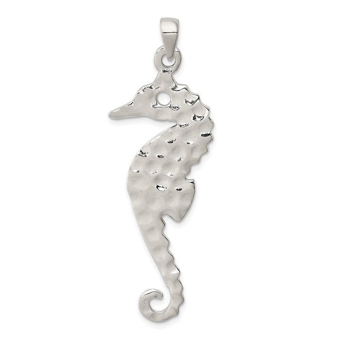 Million Charms 925 Sterling Silver Hammered Polished Nautical Seahorse Pendant