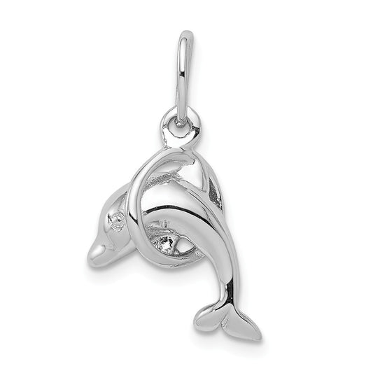 Million Charms 925 Sterling Silver Dolphin Diving Through Hoop Charm
