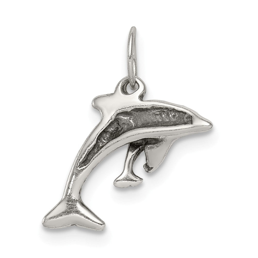 Million Charms 925 Sterling Silver Antiqued Dolphin With Baby Charm