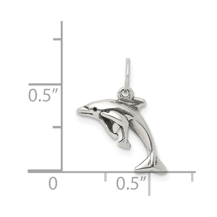 Million Charms 925 Sterling Silver Antiqued Dolphin With Baby Charm