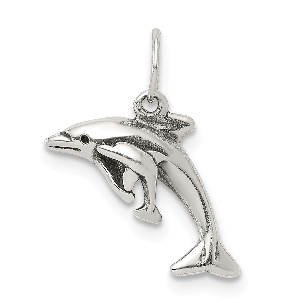 Million Charms 925 Sterling Silver Antiqued Dolphin With Baby Charm