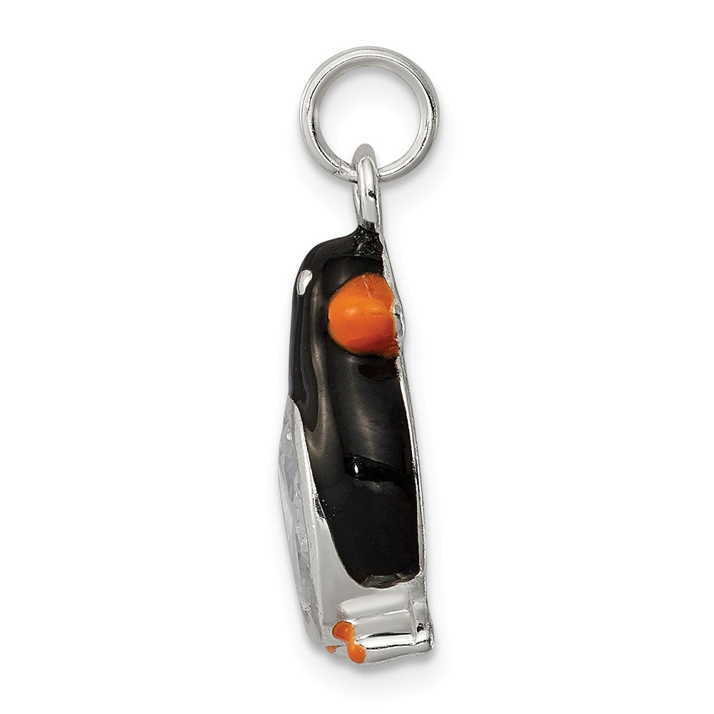 Million Charms 925 Sterling Silver (Cubic Zirconia) CZ Enameled Polished Penguin Charm