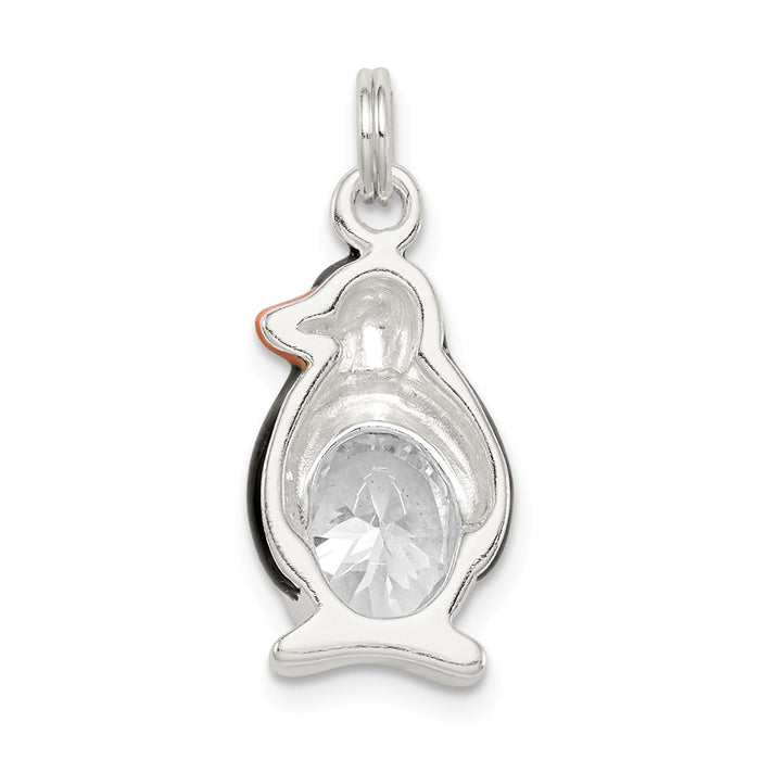 Million Charms 925 Sterling Silver (Cubic Zirconia) CZ Enameled Polished Penguin Charm