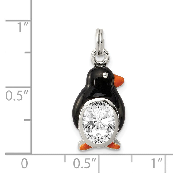 Million Charms 925 Sterling Silver (Cubic Zirconia) CZ Enameled Polished Penguin Charm