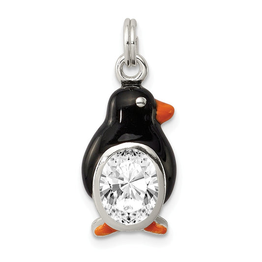 Million Charms 925 Sterling Silver (Cubic Zirconia) CZ Enameled Polished Penguin Charm