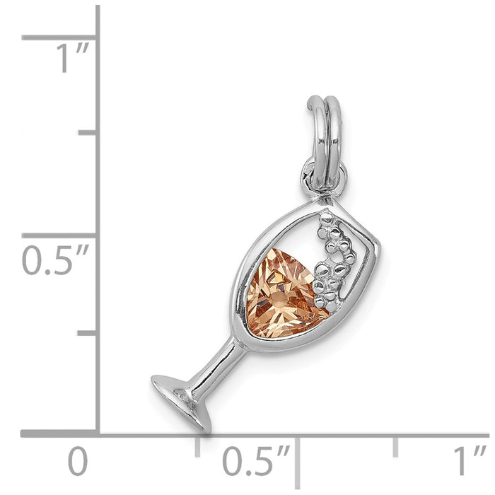 Million Charms 925 Sterling Silver Rhodium-Plated(Cubic Zirconia) CZ Champagne Glass Charm