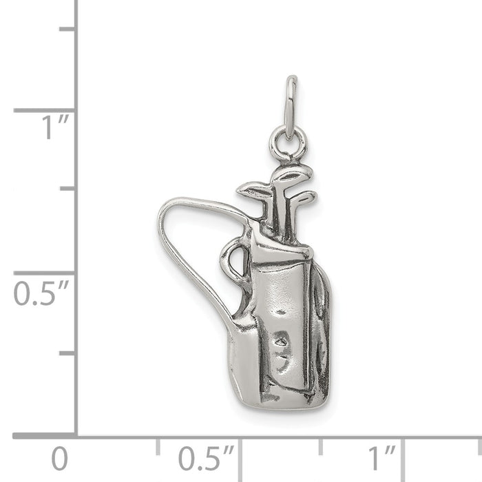 Million Charms 925 Sterling Silver Antiqued Sports Golf Clubs With Bag Charm