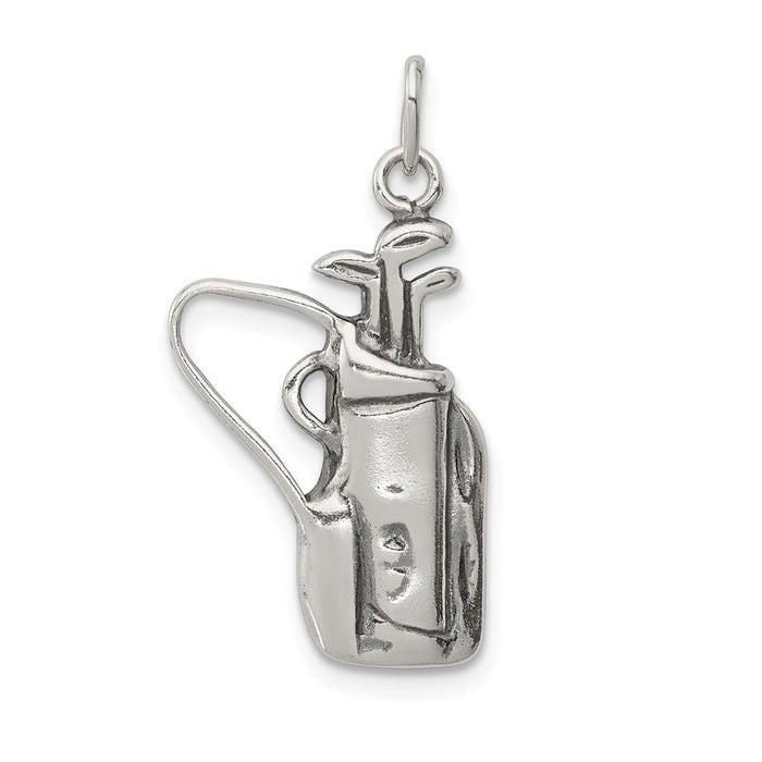 Million Charms 925 Sterling Silver Antiqued Sports Golf Clubs With Bag Charm