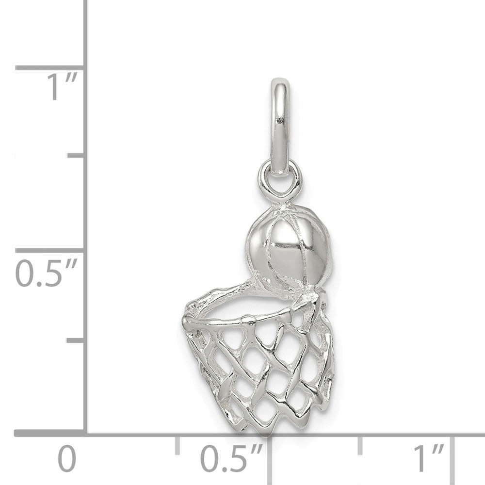 Million Charms 925 Sterling Silver Sports Basketball In Hoop Charm