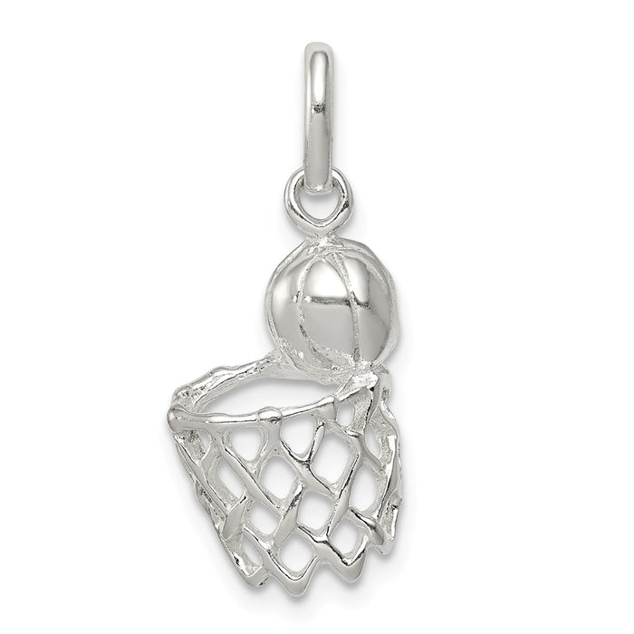 Million Charms 925 Sterling Silver Sports Basketball In Hoop Charm