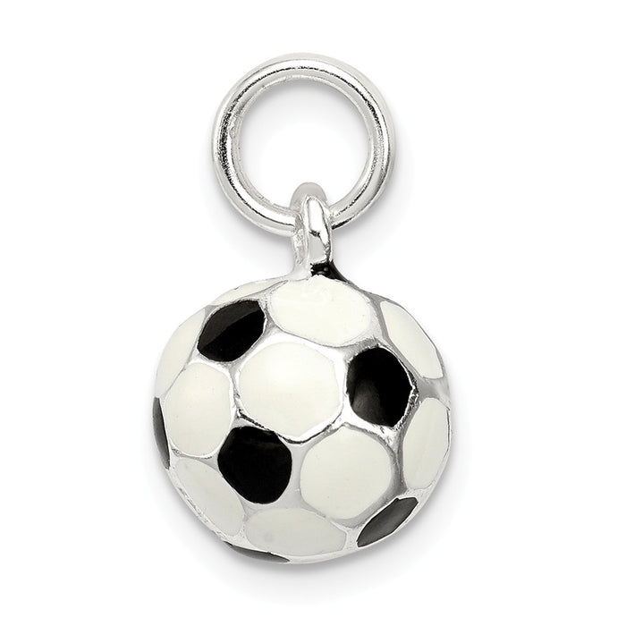 Million Charms 925 Sterling Silver Black & White Enameled Sports Soccer Ball Charm