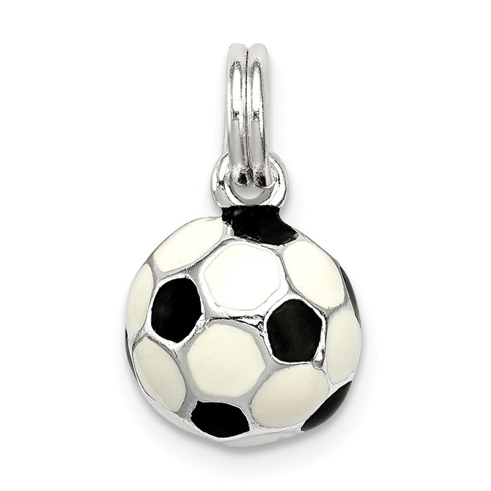 Million Charms 925 Sterling Silver Black & White Enameled Sports Soccer Ball Charm