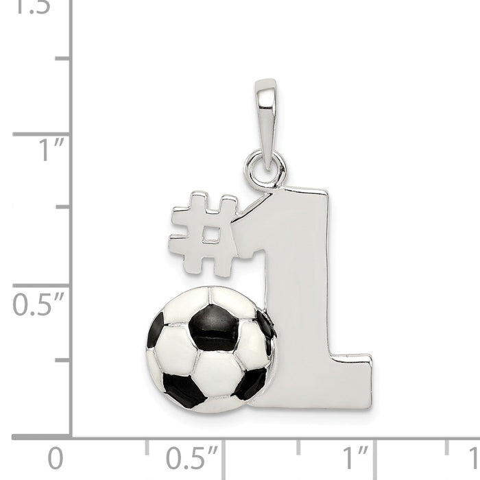 Million Charms 925 Sterling Silver Enameled & Polished Number One Sports Soccer Pendant