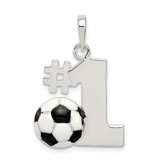 Million Charms 925 Sterling Silver Enameled & Polished Number One Sports Soccer Pendant