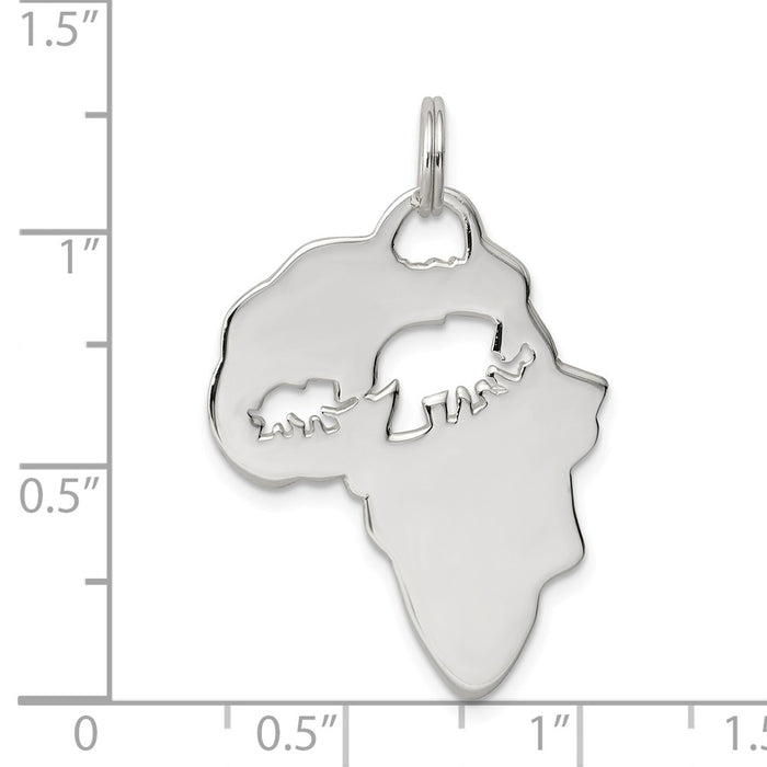 Million Charms 925 Sterling Silver Africa Continent With Elephant Cutout Pendant