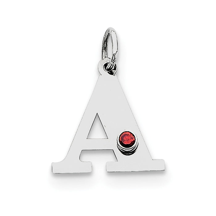 Million Charms 925 Sterling Silver Rhod-Plated Alphabet Letter Initial A Personalized With Birthday Month Colored Stone Charm