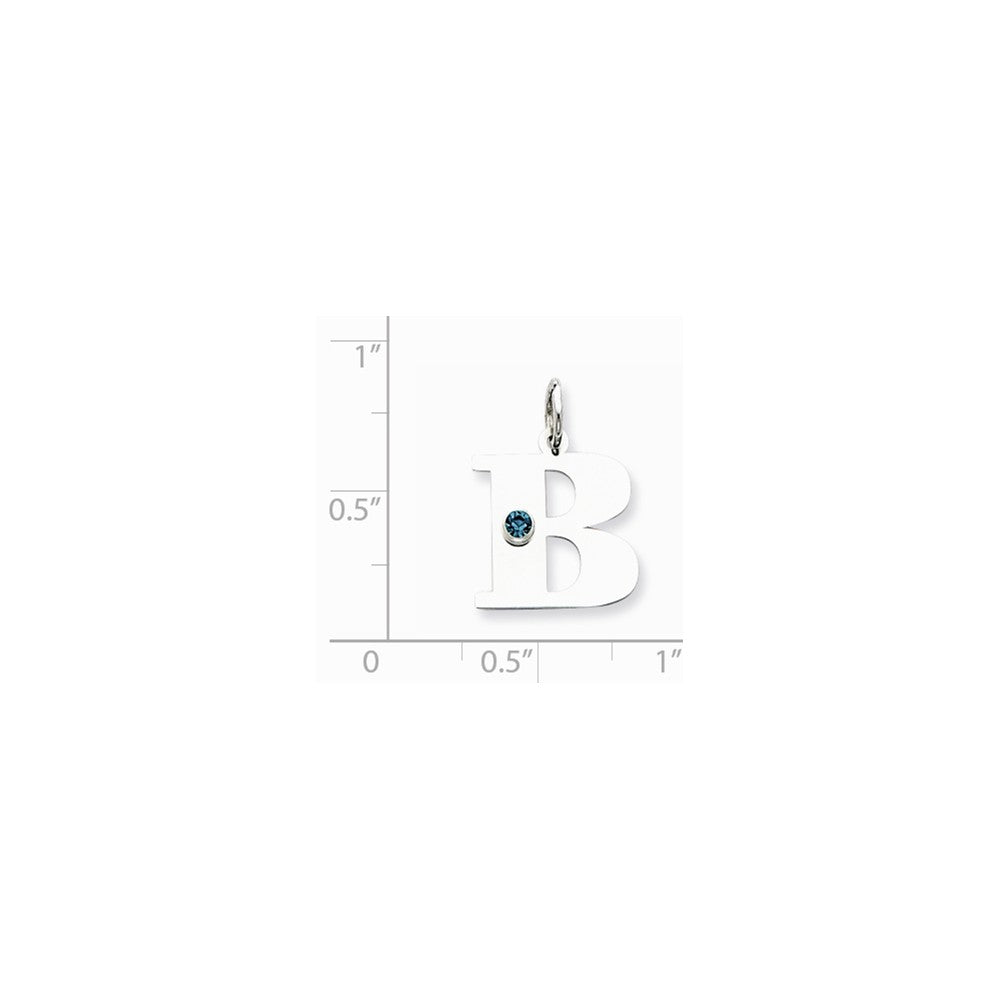 Million Charms 925 Sterling Silver Rhod-Plated Alphabet Letter Initial B Personalized With Birthday Month Colored Stone Charm