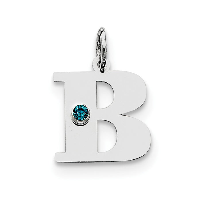 Million Charms 925 Sterling Silver Rhod-Plated Alphabet Letter Initial B Personalized With Birthday Month Colored Stone Charm