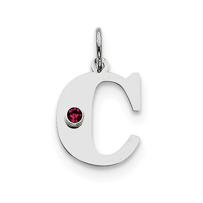 Million Charms 925 Sterling Silver Rhod-Plated Alphabet Letter Initial C Personalized With Birthday Month Colored Stone Charm