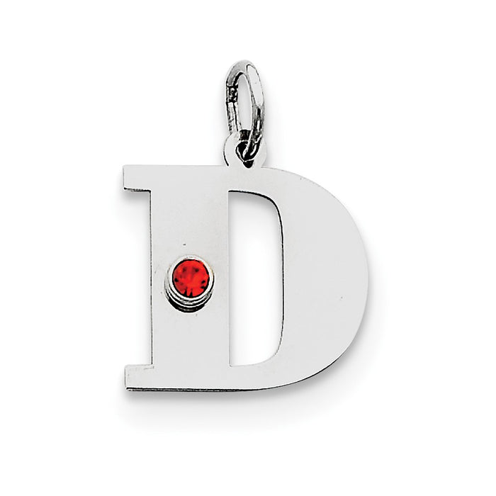Million Charms 925 Sterling Silver Rhod-Plated Alphabet Letter Initial D Personalized With Birthday Month Colored Stone Charm