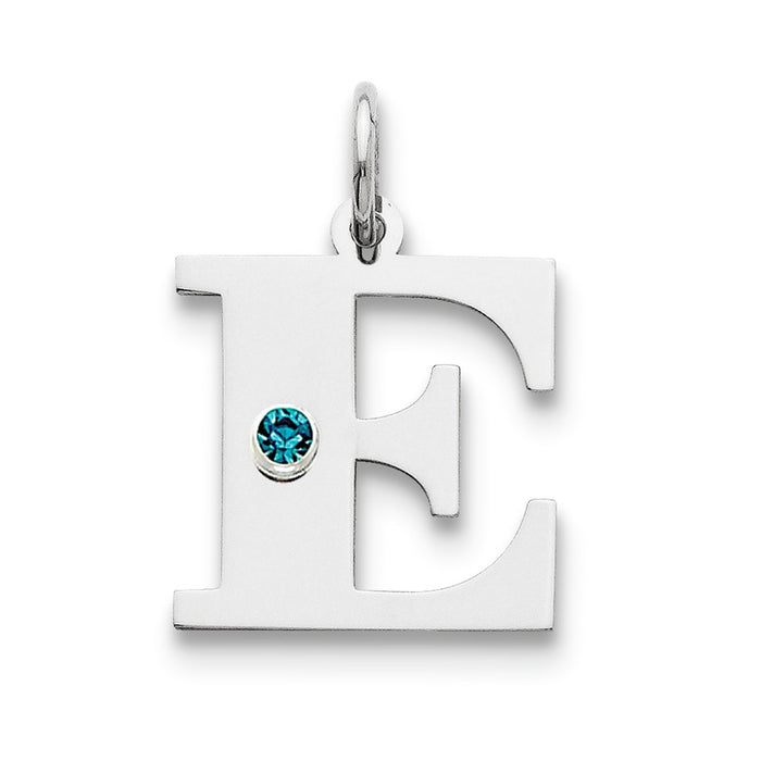 Million Charms 925 Sterling Silver Rhod-Plated Alphabet Letter Initial E Personalized With Birthday Month Colored Stone Charm