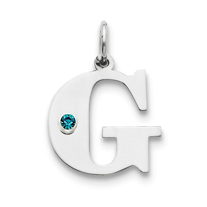 Million Charms 925 Sterling Silver Rhod-Plated Alphabet Letter Initial G Personalized With Birthday Month Colored Stone Charm