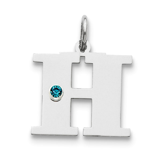 Million Charms 925 Sterling Silver Rhod-Plated Alphabet Letter Initial H Personalized With Birthday Month Colored Stone Charm