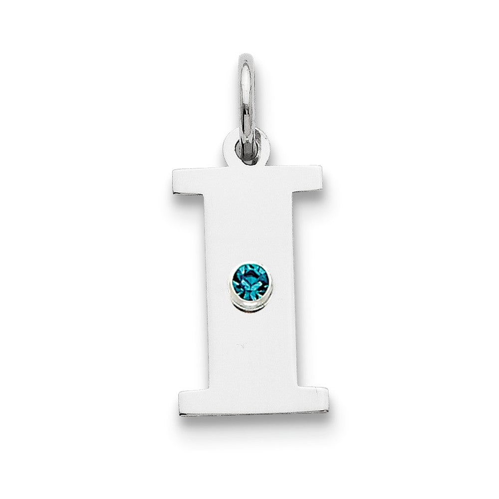 Million Charms 925 Sterling Silver Rhod-Plated Alphabet Letter Initial I Personalized With Birthday Month Colored Stone Charm
