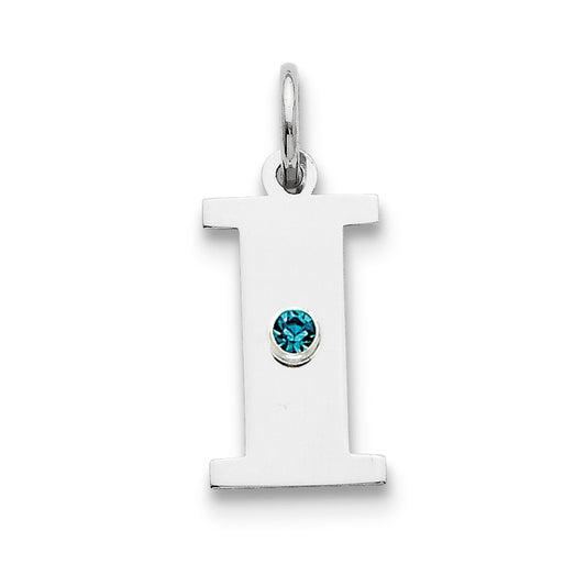 Million Charms 925 Sterling Silver Rhod-Plated Alphabet Letter Initial I Personalized With Birthday Month Colored Stone Charm
