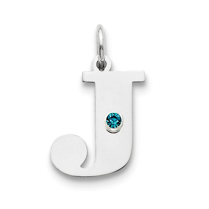 Million Charms 925 Sterling Silver Rhod-Plated Alphabet Letter Initial J Personalized With Birthday Month Colored Stone Charm