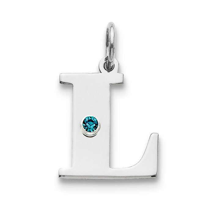 Million Charms 925 Sterling Silver Rhod-Plated Alphabet Letter Initial L Personalized With Birthday Month Colored Stone Charm
