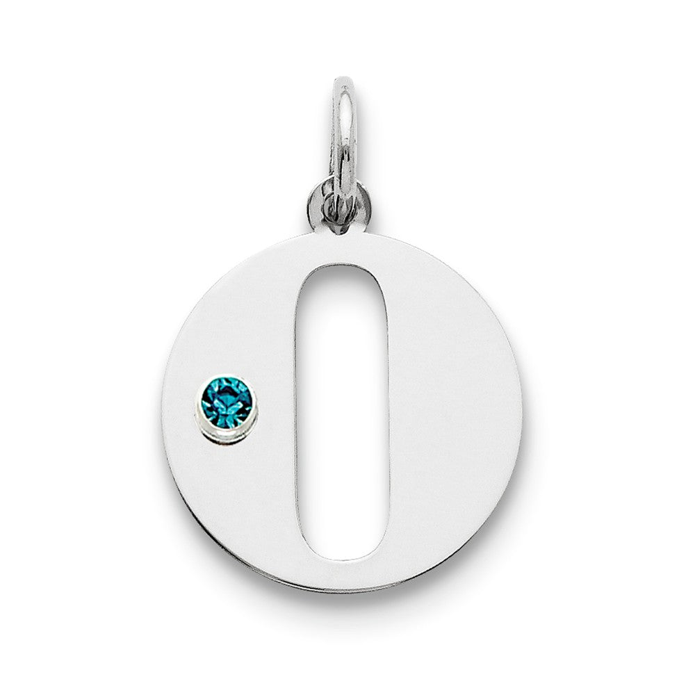 Million Charms 925 Sterling Silver Rhod-Plated Alphabet Letter Initial O Personalized With Birthday Month Colored Stone Charm