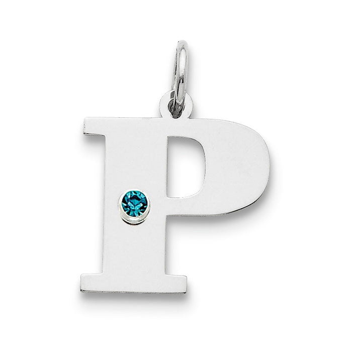 Million Charms 925 Sterling Silver Rhod-Plated Alphabet Letter Initial P Personalized With Birthday Month Colored Stone Charm