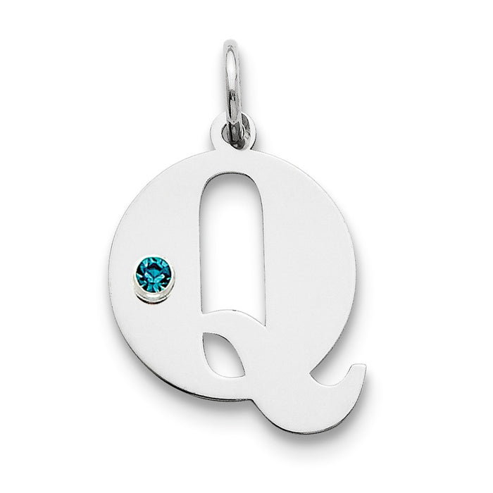 Million Charms 925 Sterling Silver Rhod-Plated Alphabet Letter Initial Q Personalized With Birthday Month Colored Stone Charm