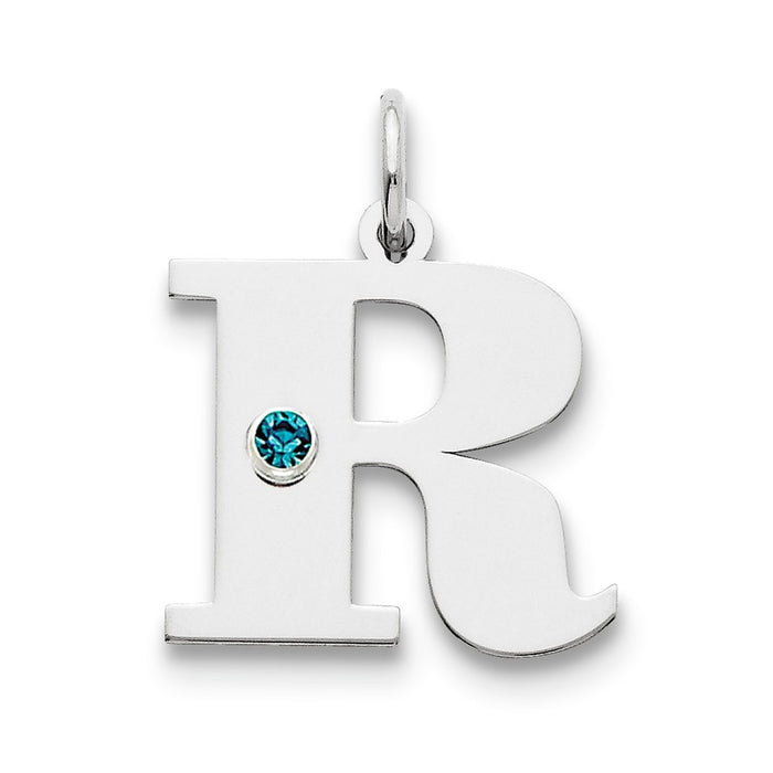 Million Charms 925 Sterling Silver Rhod-Plated Alphabet Letter Initial R Personalized With Birthday Month Colored Stone Charm