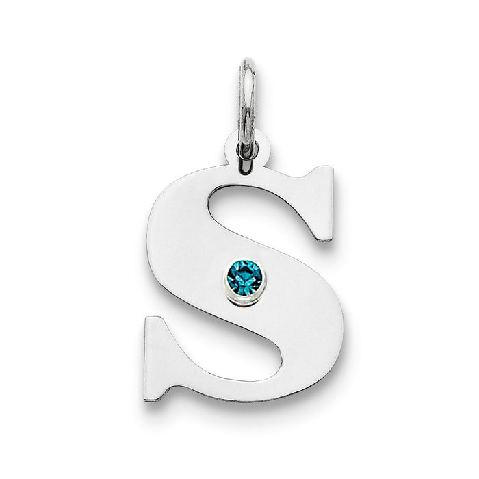 Million Charms 925 Sterling Silver Rhod-Plated Alphabet Letter Initial S Personalized With Birthday Month Colored Stone Charm