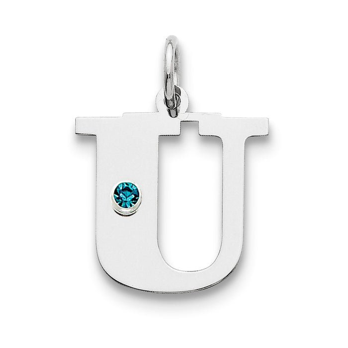 Million Charms 925 Sterling Silver Rhod-Plated Alphabet Letter Initial U Personalized With Birthday Month Colored Stone Charm
