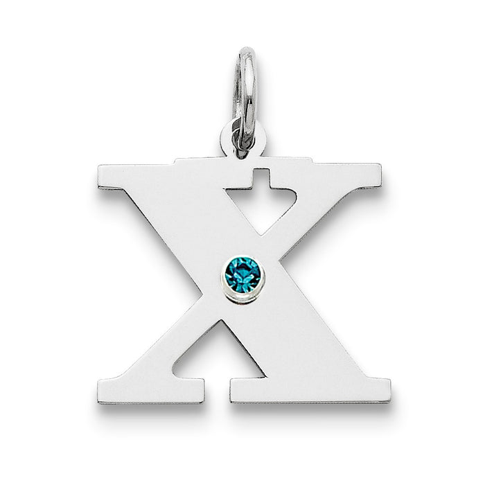 Million Charms 925 Sterling Silver Rhod-Plated Alphabet Letter Initial X Personalized With Birthday Month Colored Stone Charm